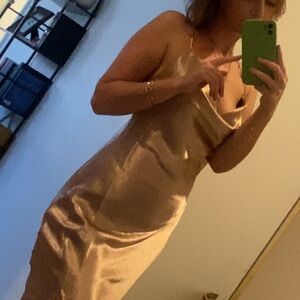 Altar'd State Backless Satin Dress in Gold